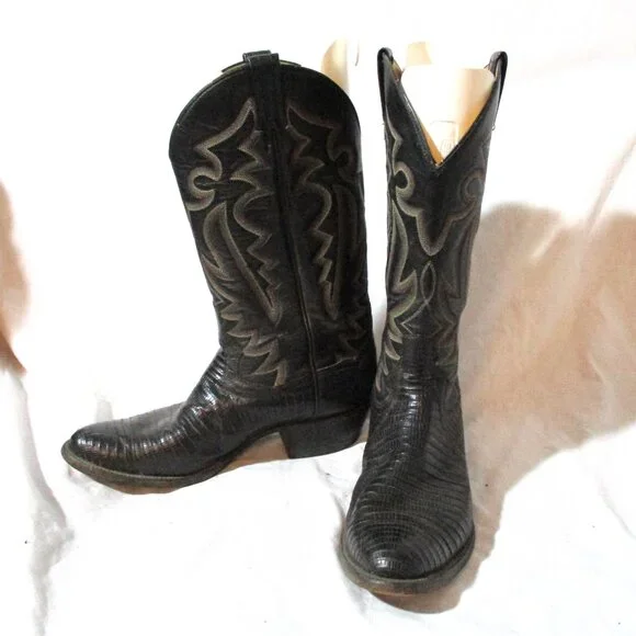 PANHANDLE SLIM Leather Western Cowboy Rocker Riding BOOT 10 BLACK Rider Buckaroo